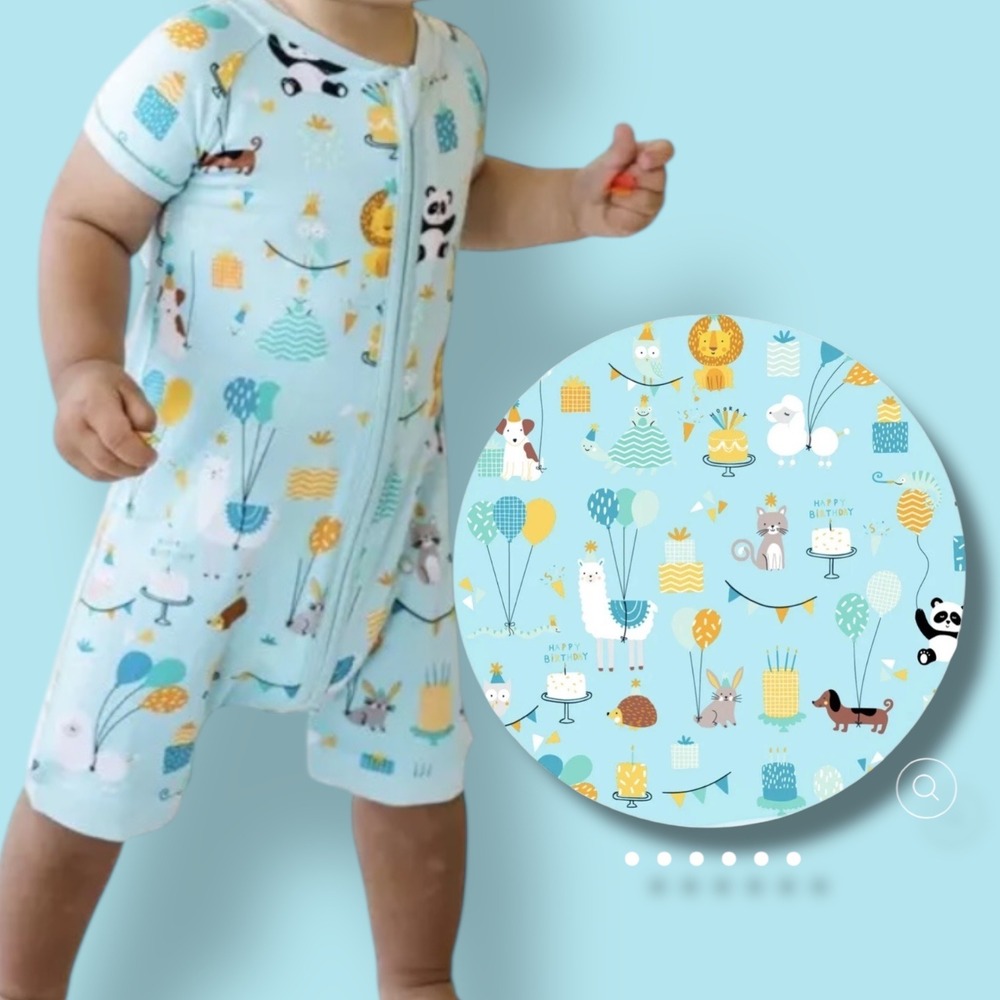 Little Sleepies | Play Blue Party Animals Shorty Bamboo Zippy Size 2T NWT
